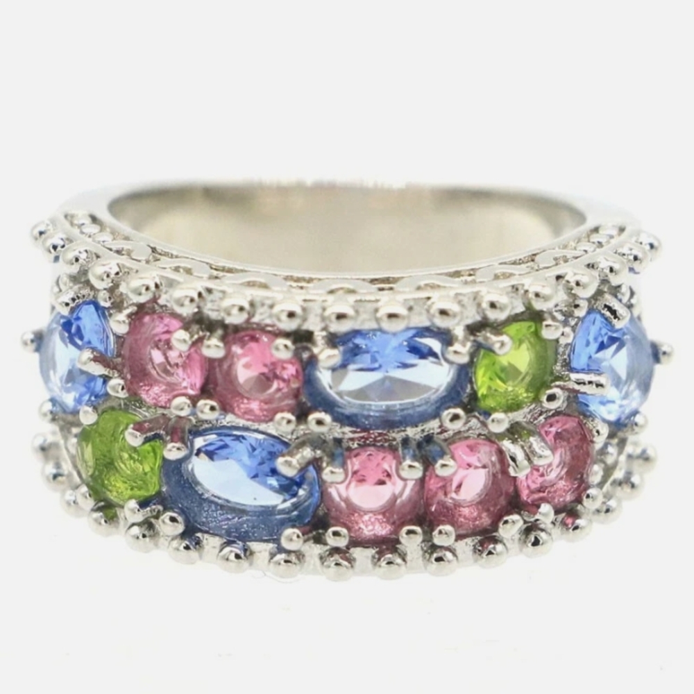 Multicolor Gemstone CZ Sterling Silver Ring